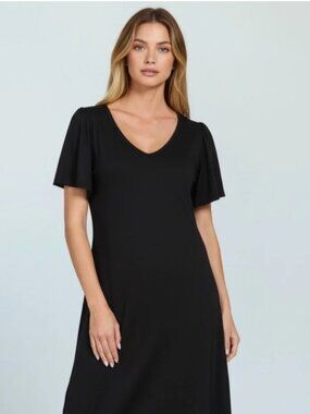 NEW Zenana Outfitters Black V-Neck Flutter Sleeve Midi Dress BLACK SMALL